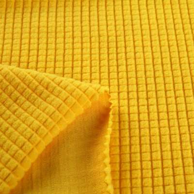 Yellow check yarn dyed jacquard waffle fleece fabric micro polar fleece